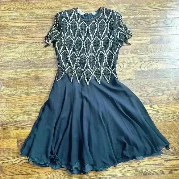 Vintage Laurence Kazar silk beaded sequin‎ party dress size medium - Picture 13 of 13